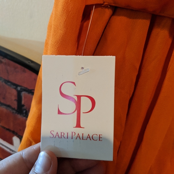 Orange Golden Saree - Picture 3 of 5